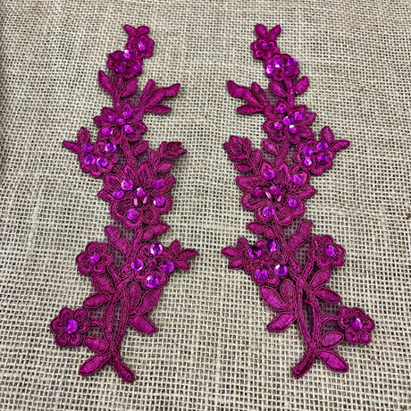 1 Pair Beaded & Corded Floral Lace Applique 10" x 2" Each Side