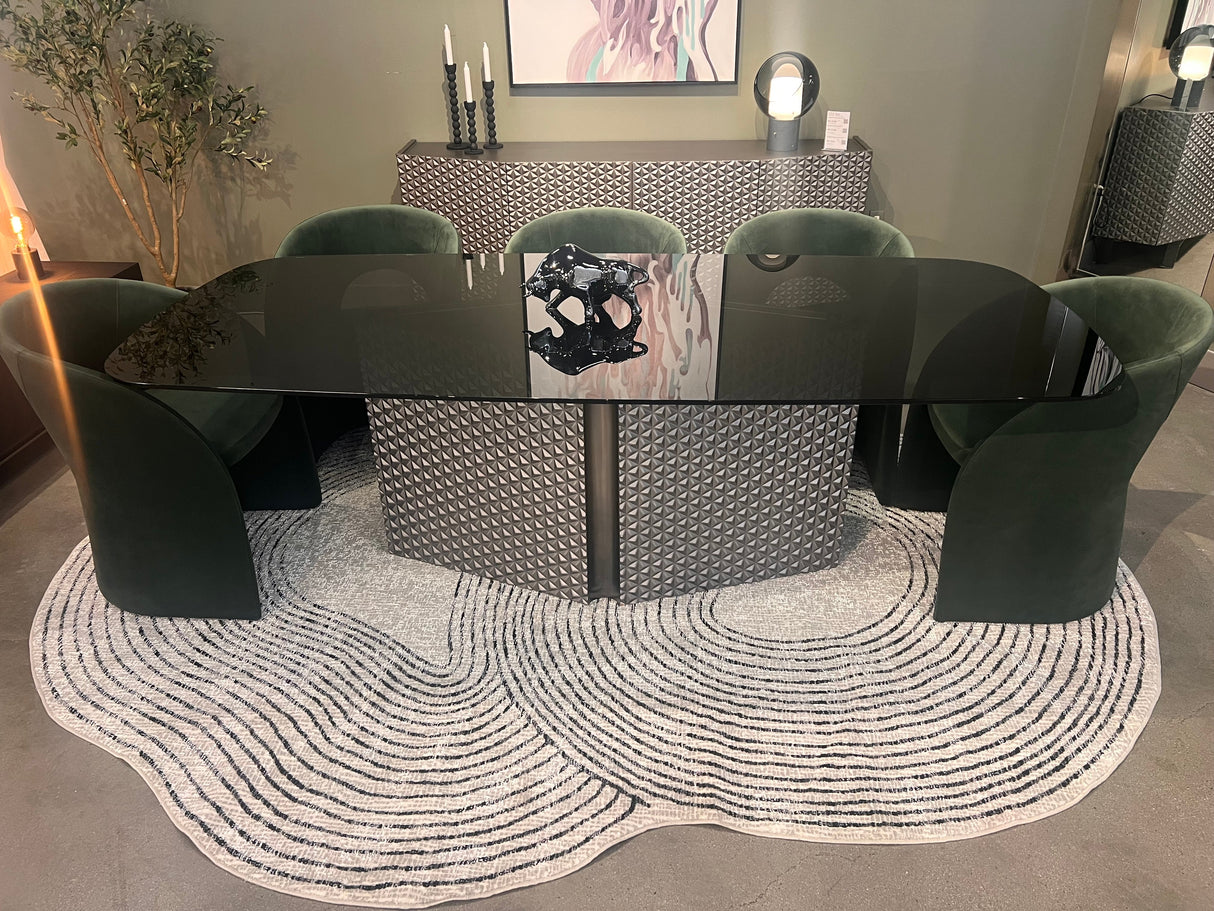 Z328A Polyester Fabric - Cream Sheen Rug With Black, Copper & Silver Touches, Novelty Cut Design (1 Unit)