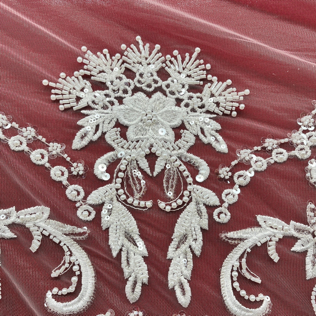 Beaded Lace Fabric on Polyester Net Mesh 50" Wide