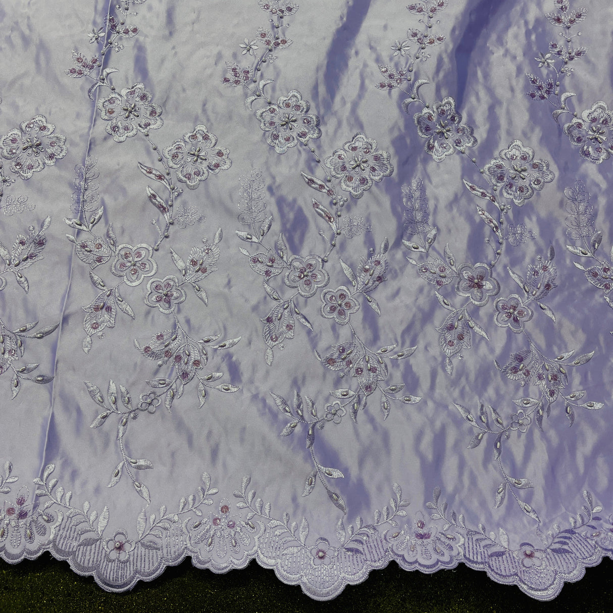 Beaded Bridal Lace Fabric on Satin