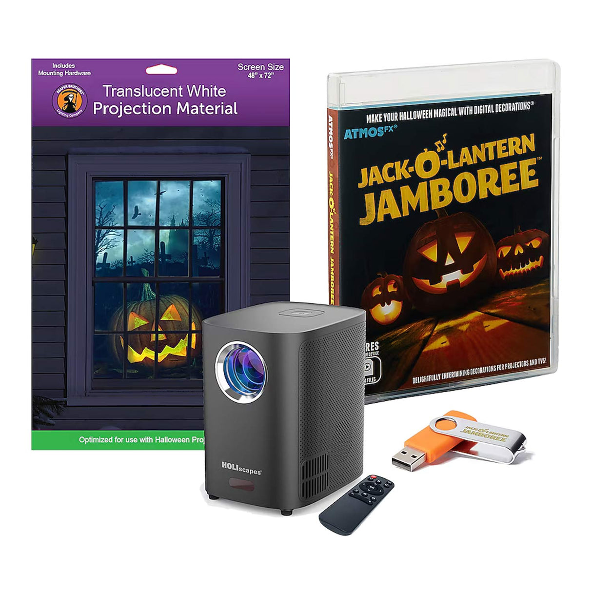 60 Inches HoliScapes Hanging Howling Lighted USB Jack-o-Lantern Digital Halloween Decoration