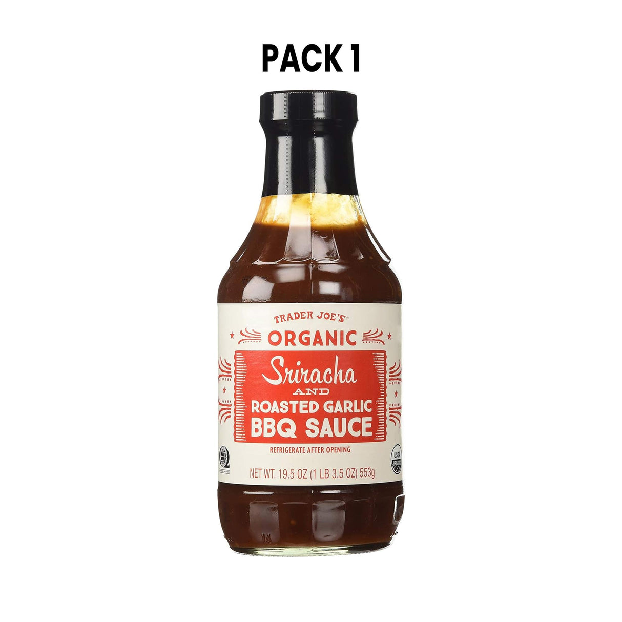 Trader Joe's Organic Sriracha and Roasted Garlic BBQ Sauce Bundle 19.5 Oz