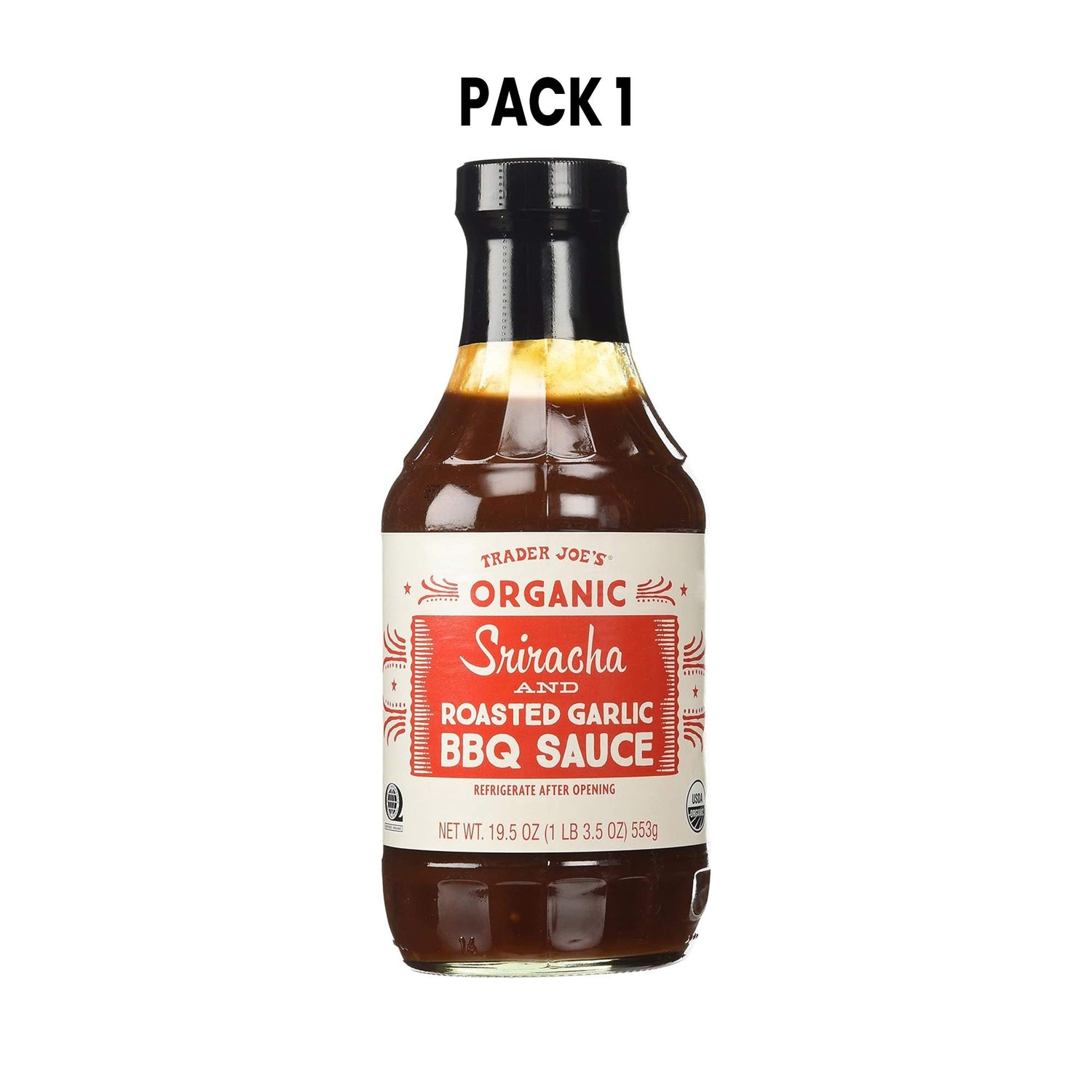 Trader Joe's Organic Sriracha and Roasted Garlic BBQ Sauce Bundle 19.5 Oz