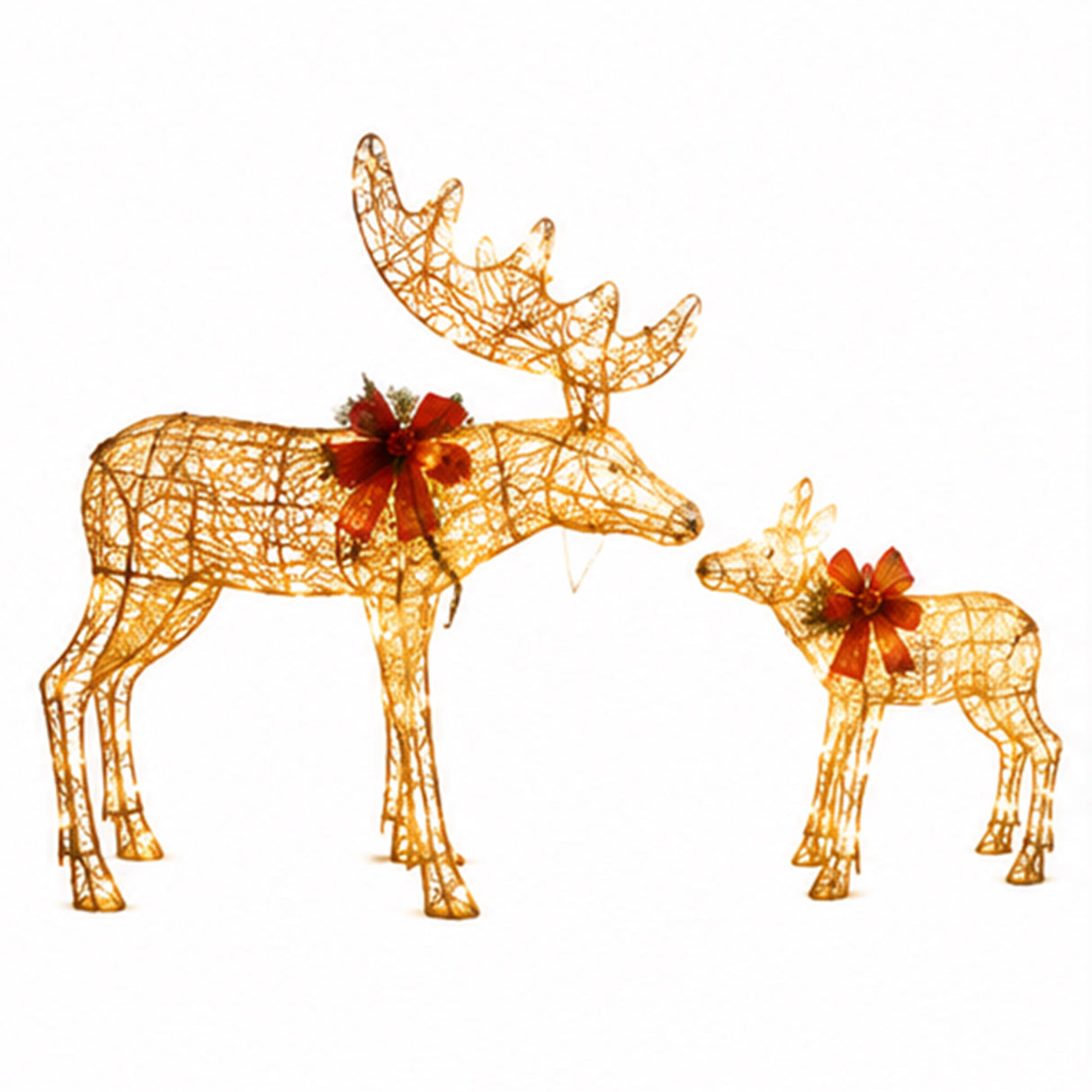 Lighted Elk Christmas Yard Decoration Set, Warm LED