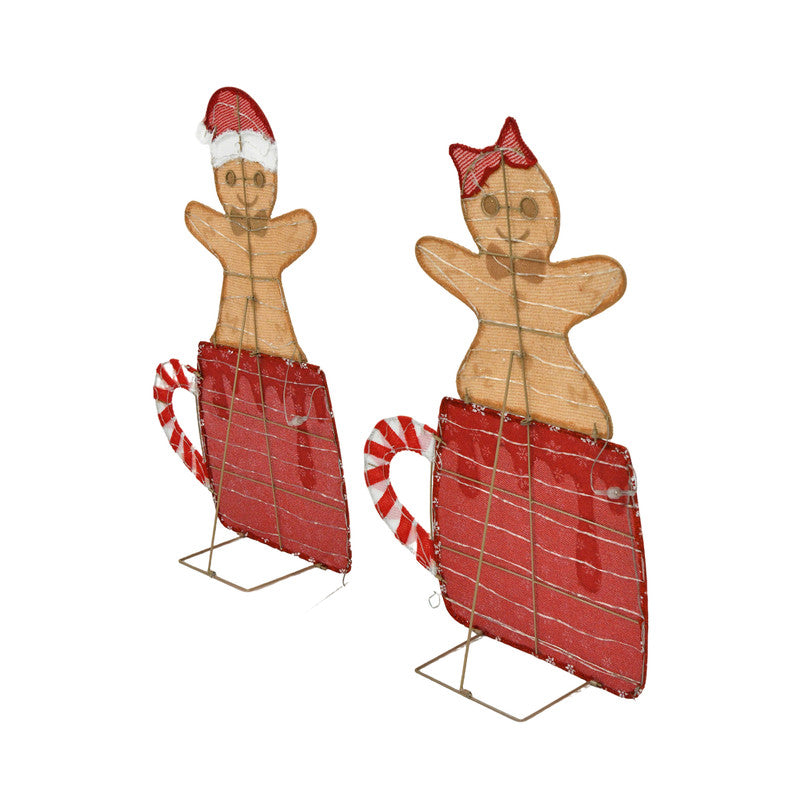 40 Inch & 42 Inch Height Set of 2 Mug Gingerbread Men with Box Christmas Decoration with 80 LED Lights