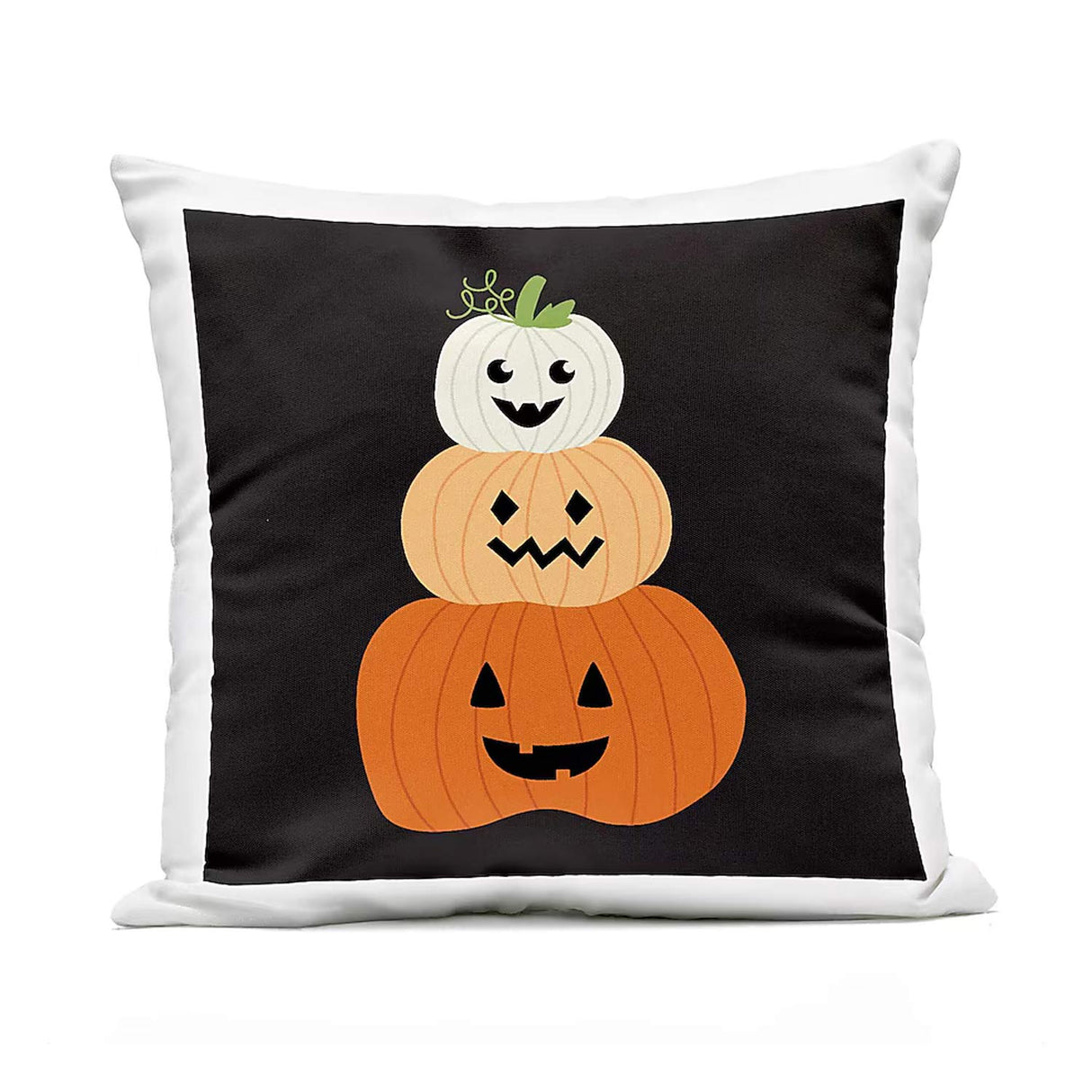 Happy Jack-o-Lanterns Printed Outdoor Pillow Black Halloween Decor