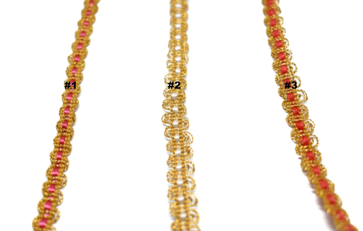 Gimp Trim Metallic Gold on Coral Red 3/8"