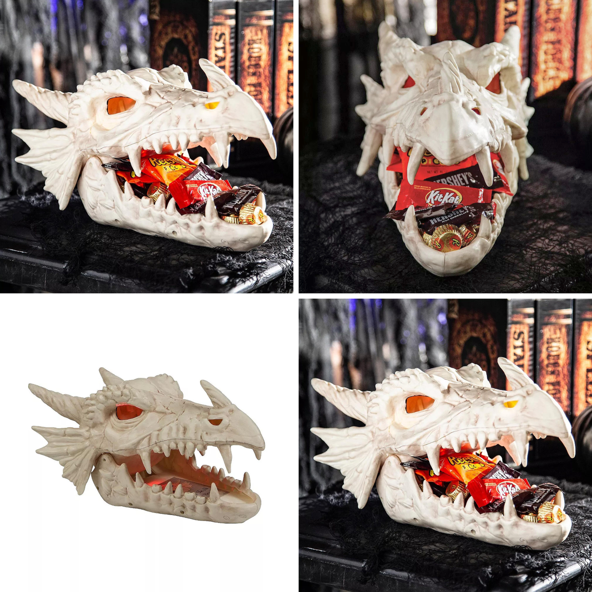 8" Light-Up Dragon Skull Candy Bowl Plastic Halloween Decoration