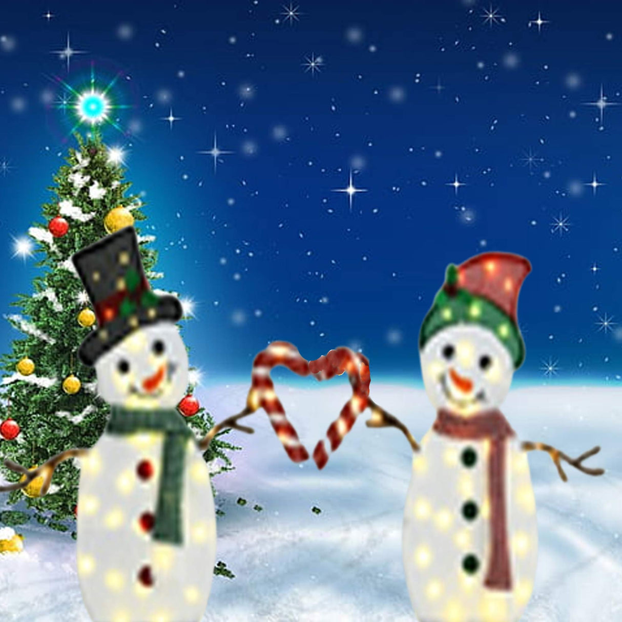 Set of Two Lighted Heart-Shaped Snowmen 30" & 32"H Christmas Decorations