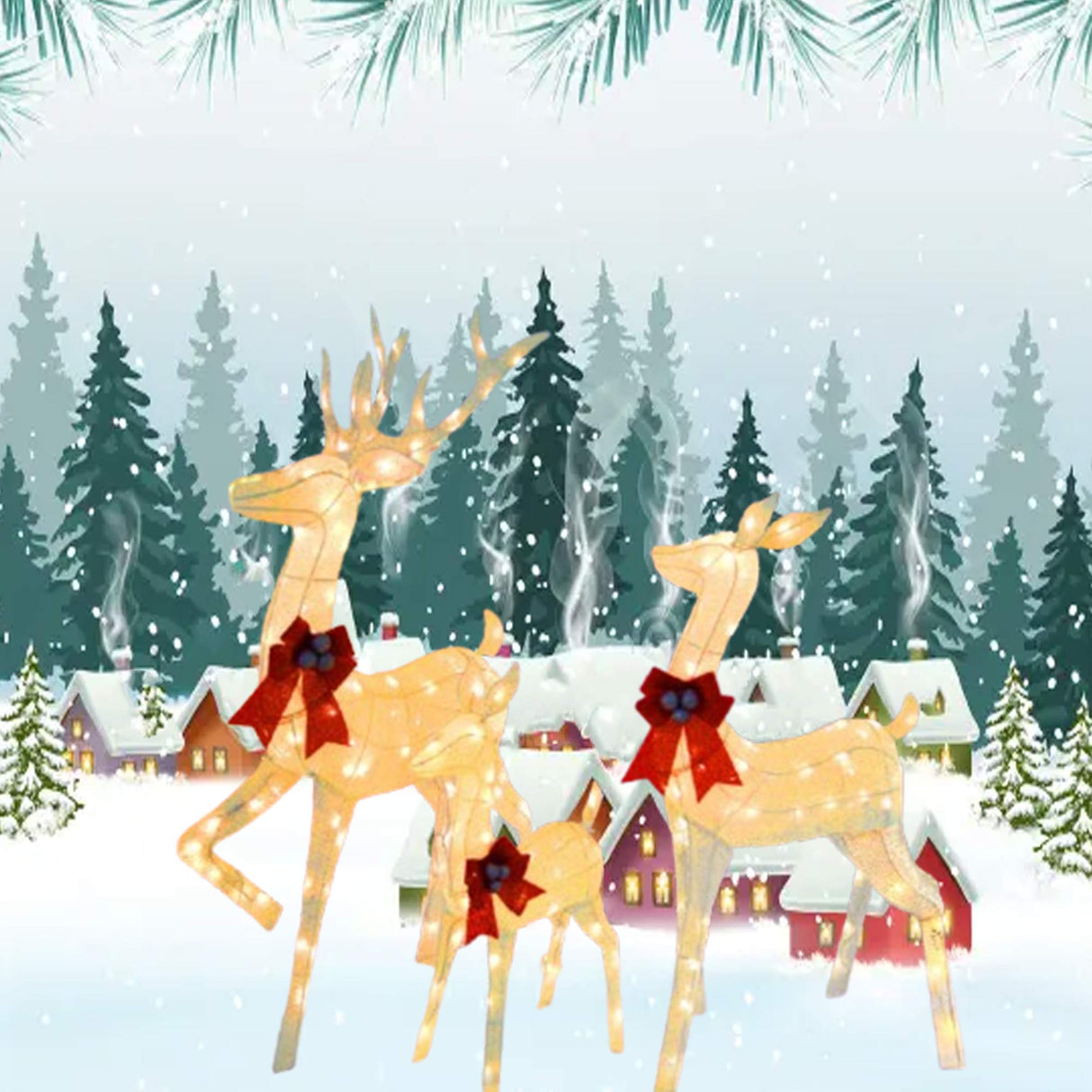 Christmas Deer Family LED Lights Decorative Holiday Indoor Outdoor Display