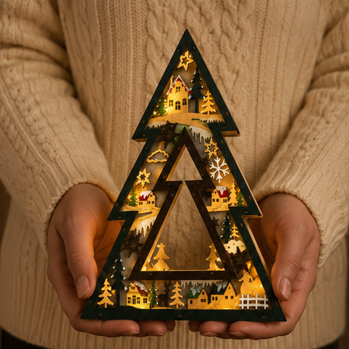 Lighted Christmas LED Decor MDF Holiday Table Accent