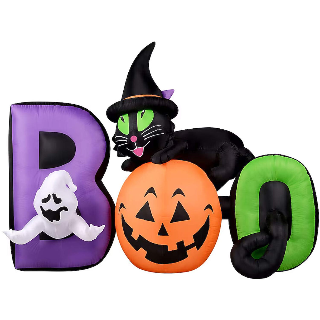 5ft Lighted Jack-o-Lantern Inflatable Boo Sign with Cat Ghost