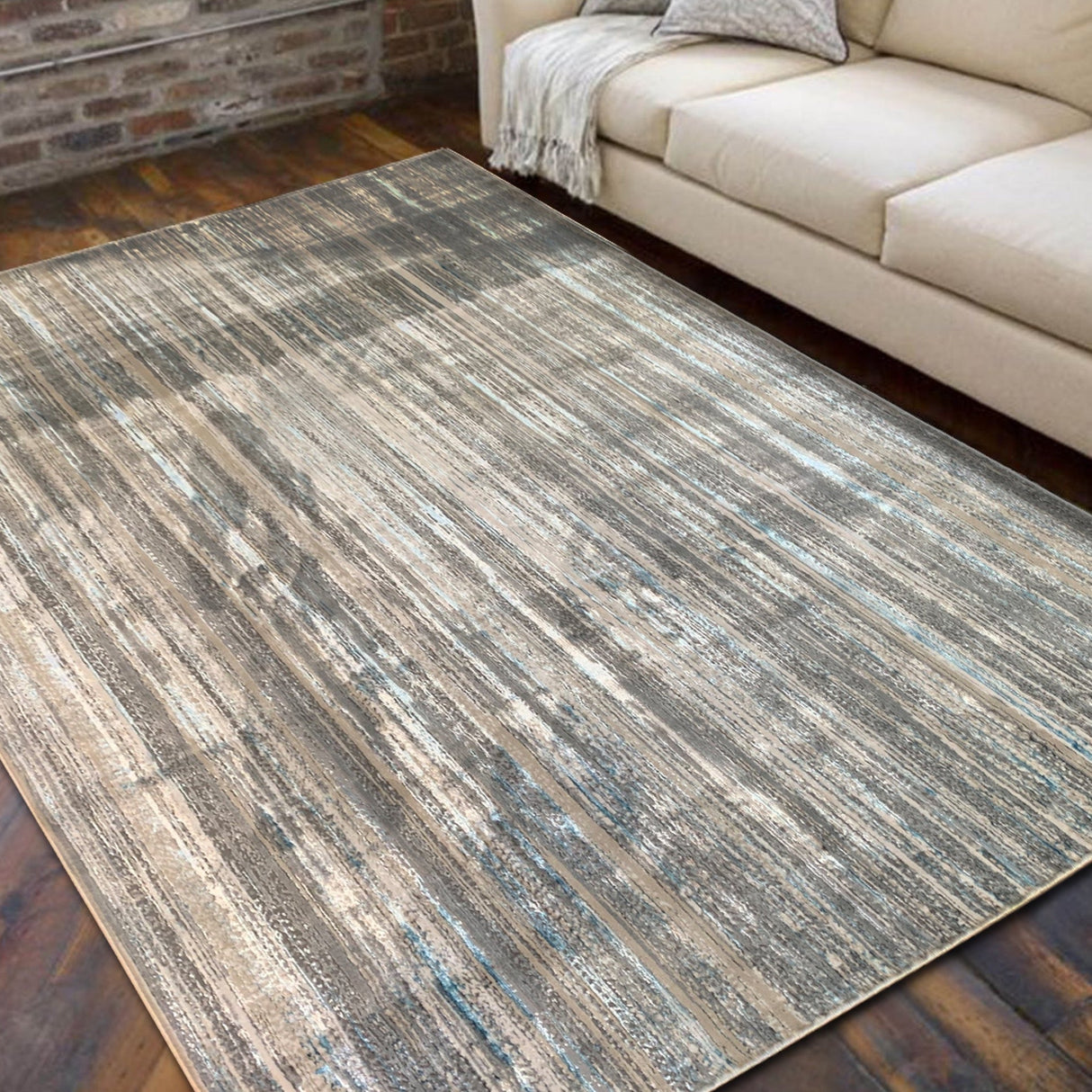 Shinny Shimmery Changing Lines Azure Blue Polyester Viscose Blend Area Rug Fabric - Changing Lines, Blue, 5' 3" X 7' 5" (1 Rug)