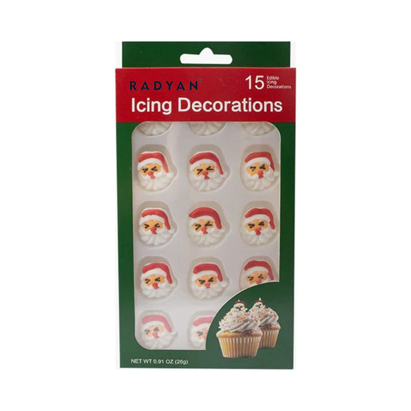 Santa Face Edible Cake Toppers 15 Pack Christmas Cupcake Decorations