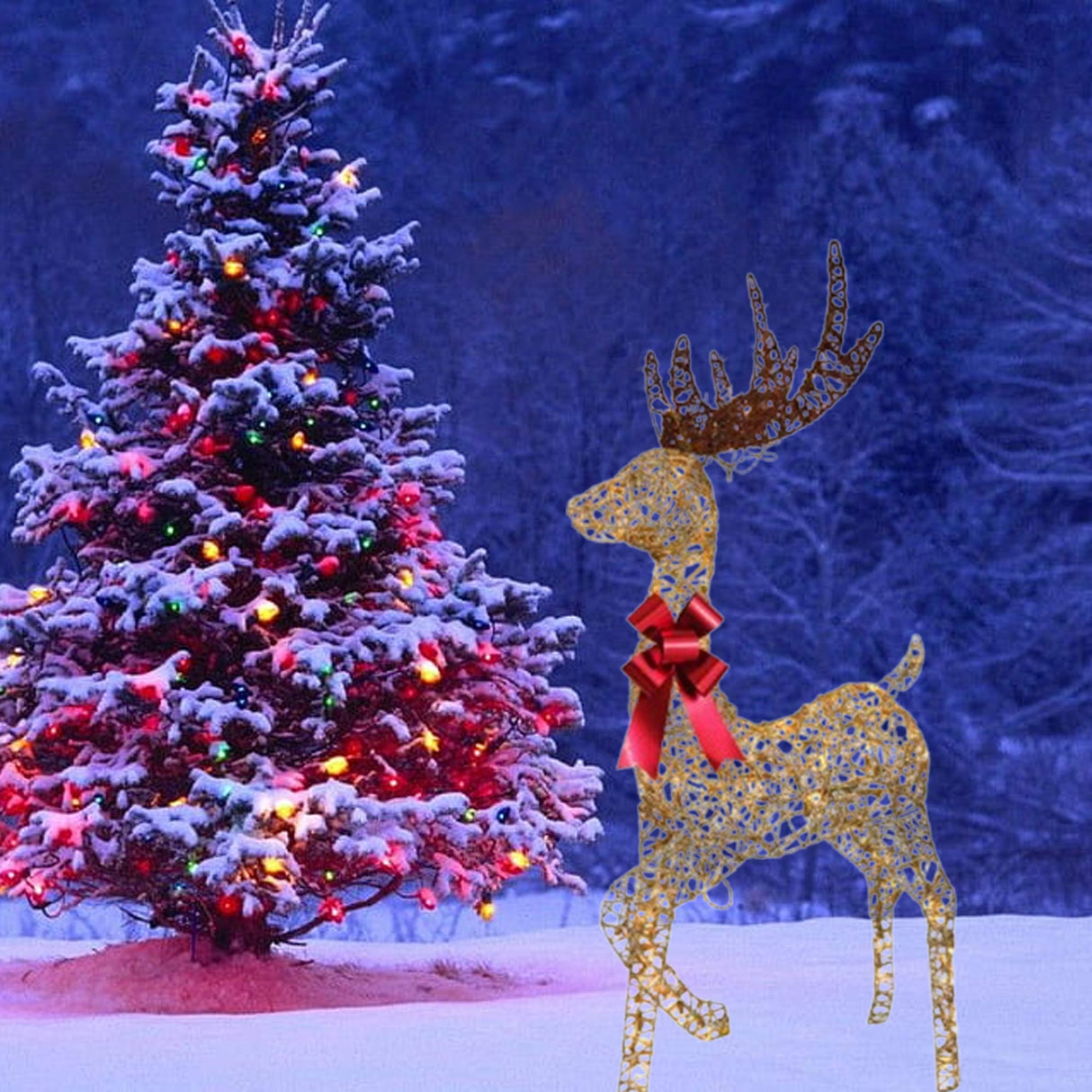 Champagne Woven Standing Reindeer Elegant Lighted Christmas Decoration