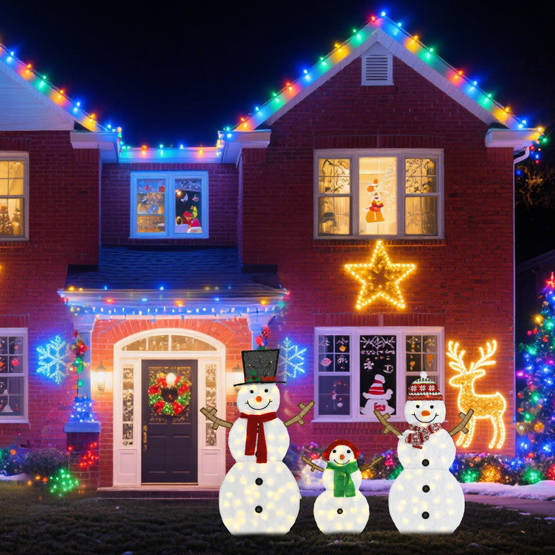 Set of 3 Snowmen with Warm White LED Lights Indoor Outdoor Christmas Decoration