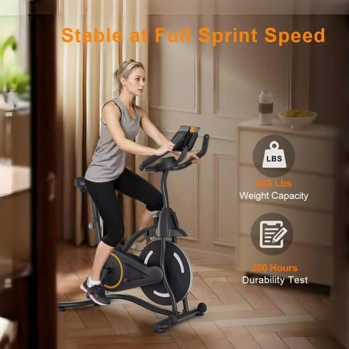 Exercise Bike for Home, Indoor Cycling Bike with Digital Display, Adjustable Seat & Handlebars, Smartphone Mount 35.04"x 22.05"x44.88"