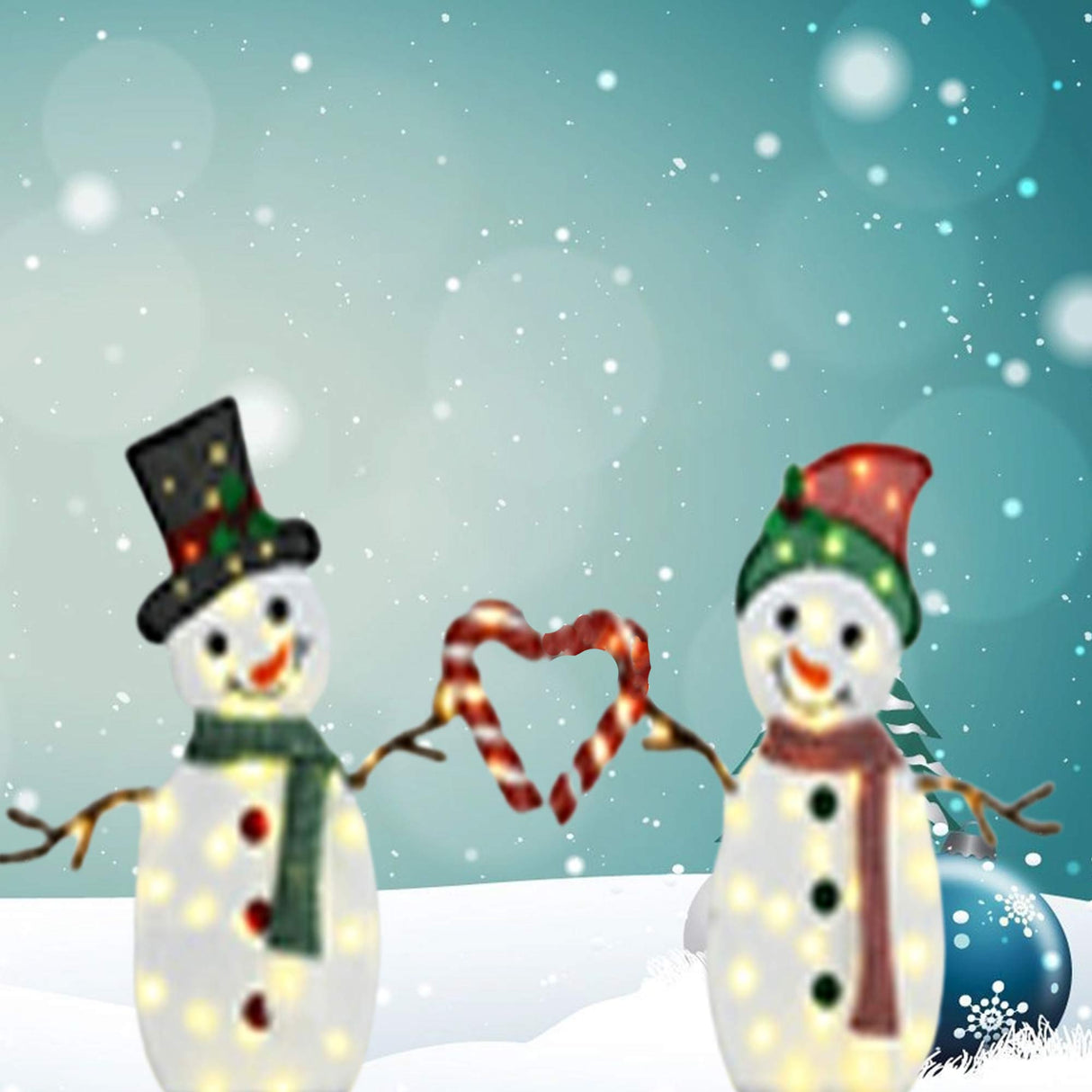 Set of Two Lighted Heart-Shaped Snowmen 30" & 32"H Christmas Decorations