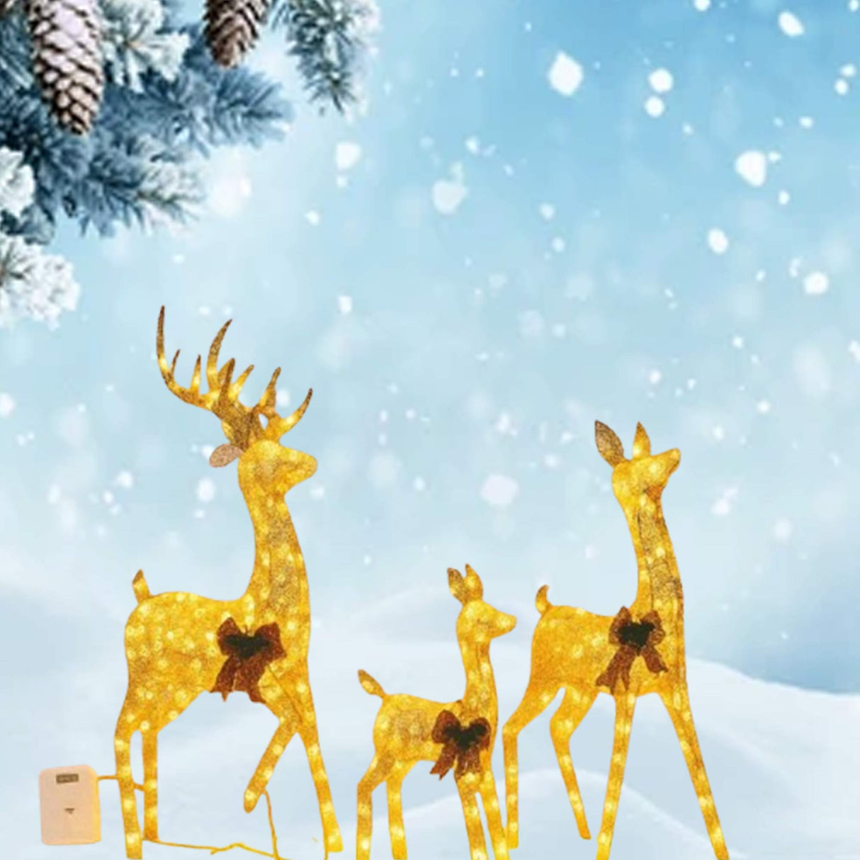 Champagne Cotton Thread Set of Three Deer 60" 48" 32" Holiday Decor