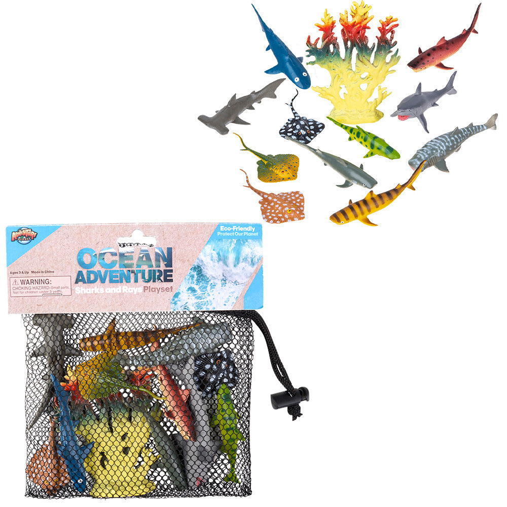 Shark and Ray Mesh Bag Play Set (12 Pc)