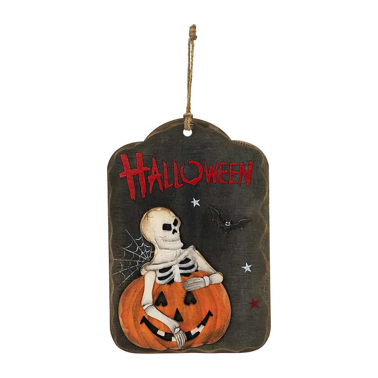 9.75 Inches Hanging Jacko Lantern Skeleton Halloween Wooden Sign
