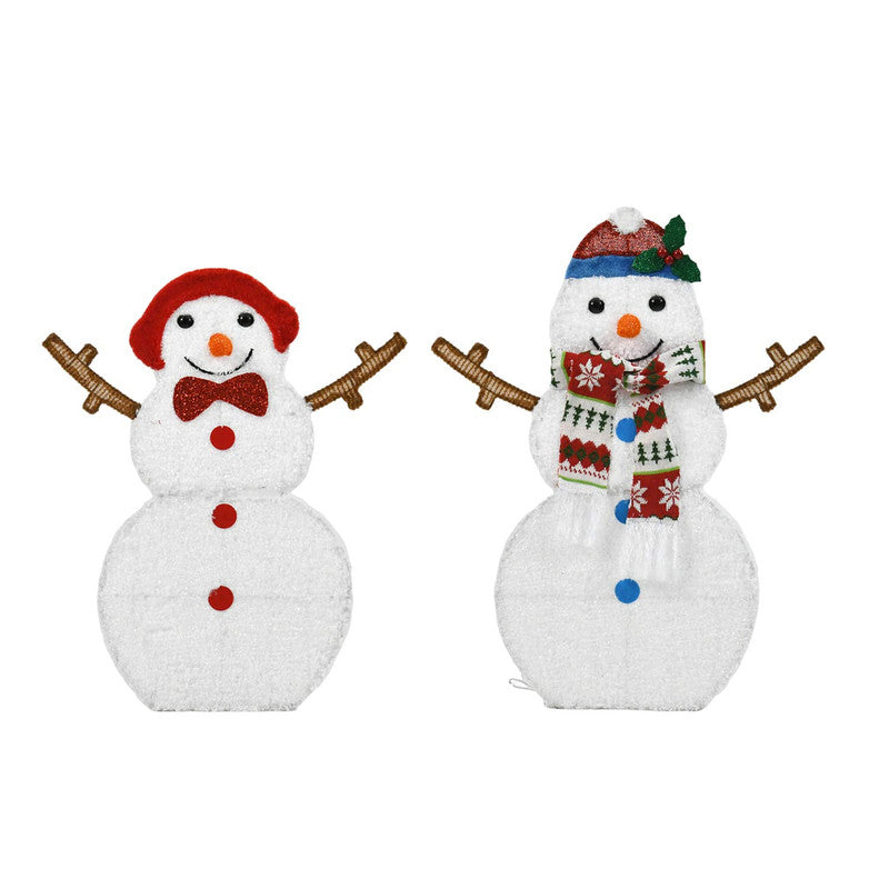 Set of 2 Snowmen with Warm White Cord Lights 24" & 28" Height