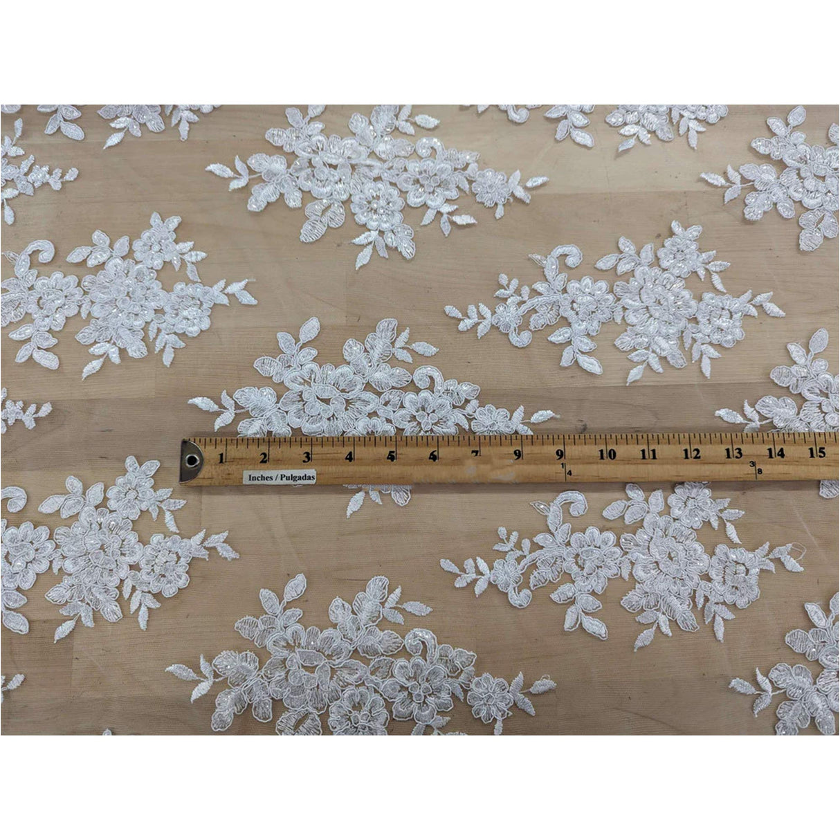 Bridal Lace With Sequins Polyester Lace Fabric - Multiple Colors, Corded Floral, Scalloped Edges, 50/51" Width (1 Yard)