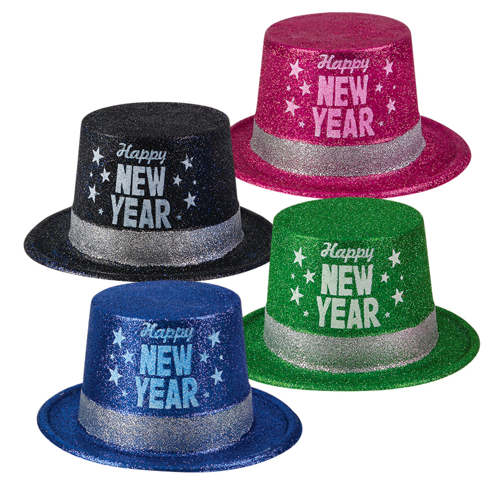 Happy New Year Glitter Top Hat (1 DZ)