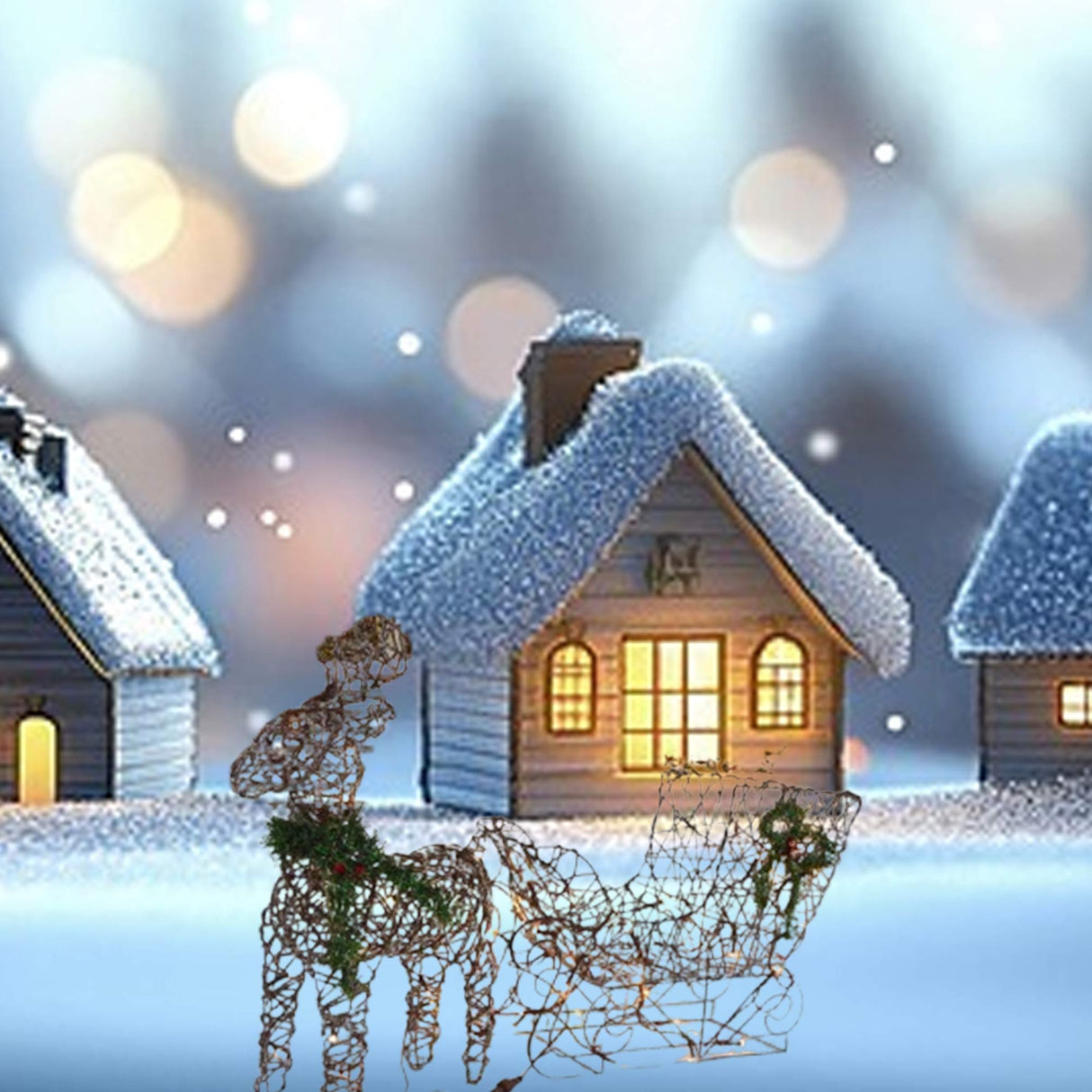 Coffee-Colored Lighted Reindeer with Sleigh Outdoor Christmas Yard Decoration