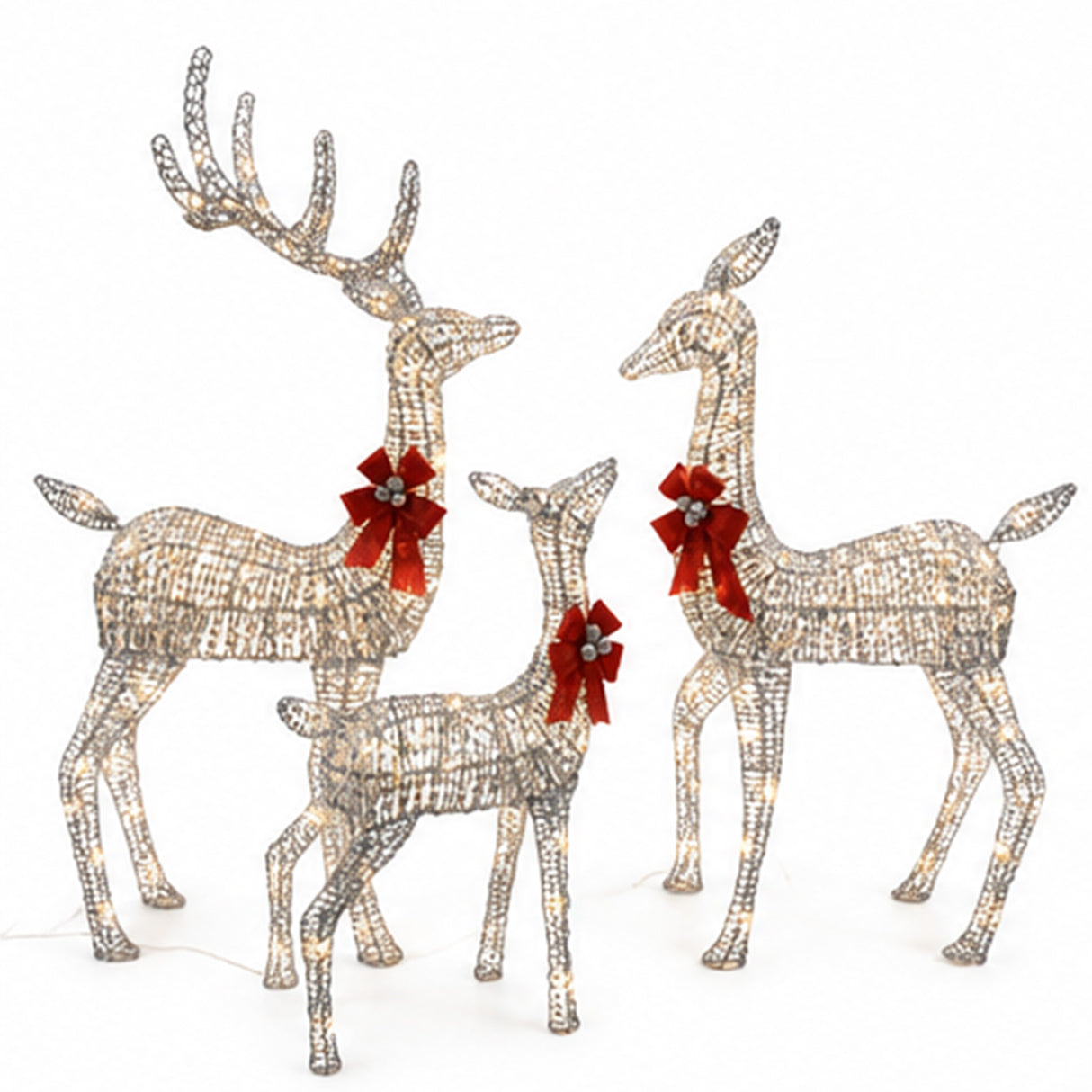 Champagne Wicker Reindeer Set with Warm White LED Lights
