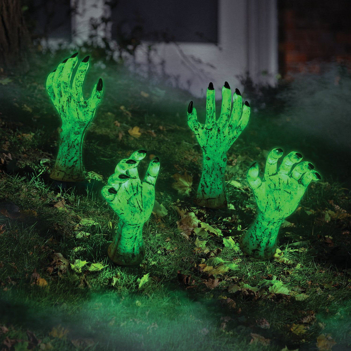 Pre Lit Zombie Hand Stake Lights Outdoor Halloween Decoration Set of 4 Pieces
