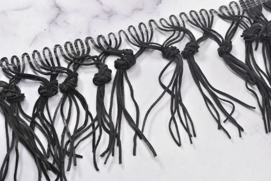 Fringe Trim Faux Leather Black 4"