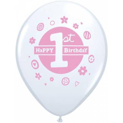1st Birthday Girl Latex Balloons