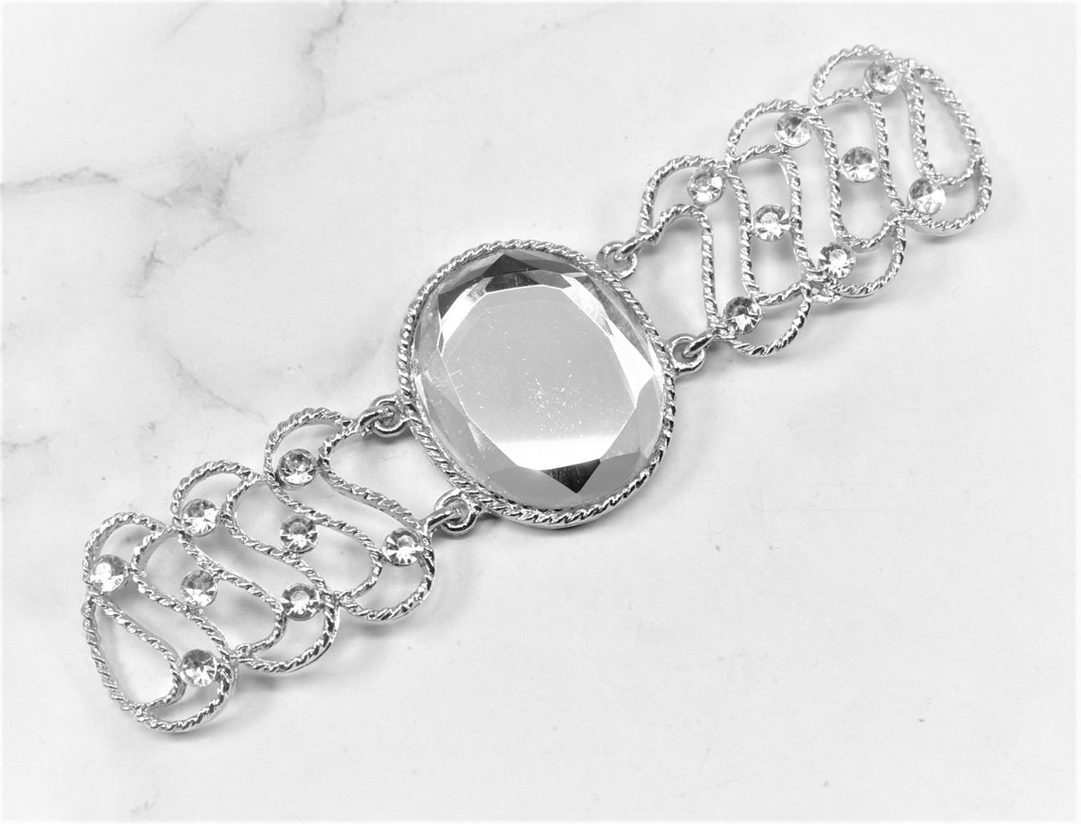Rhinestone Applique Connector Pink Silver