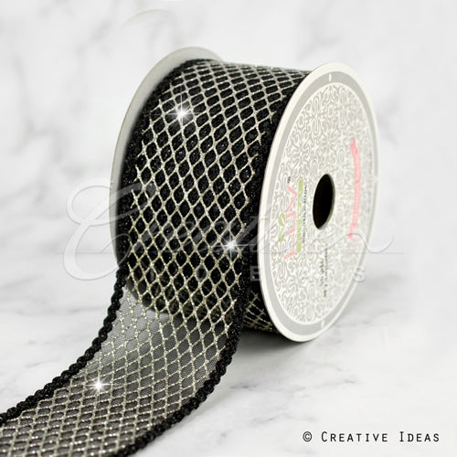 2 1/2" Metallic Diamond Mesh Ribbon-10 Yds (Black/Silver)