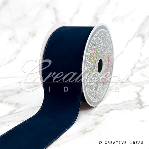 2 1/2" Wired Decorative Velvet Ribbon-10 Yds (Navy Blue)