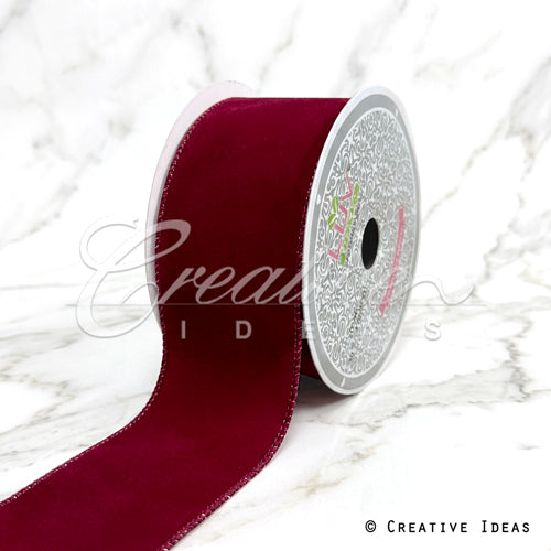 2 1/2" Wired Decorative Velvet Ribbon-10 Yds (Wine)