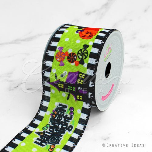 2 1/2" Wired Halloween Night Ribbon-10 Yds (Green)