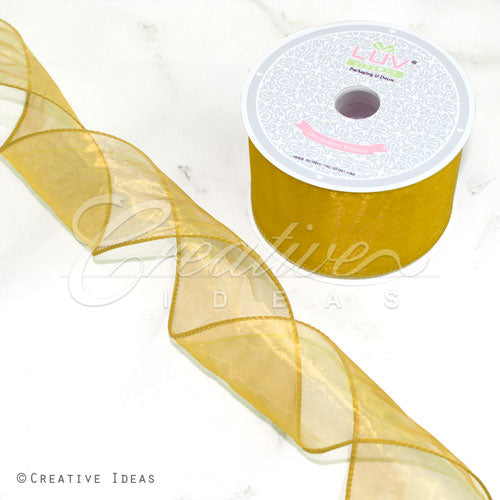2 1/2" Wired Organza Ribbon - 10 Yards (Antique Gold)