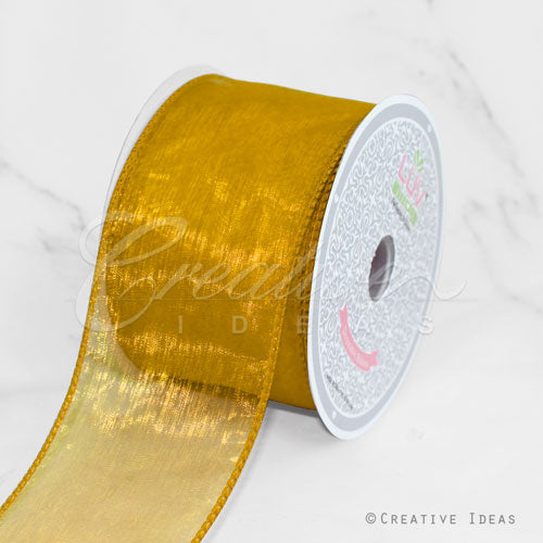 2 1/2" Wired Organza Ribbon - 10 Yards (Antique Gold)
