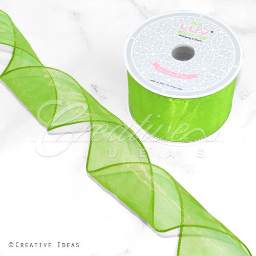 2 1/2" Wired Organza Ribbon - 10 Yards (Apple Green)