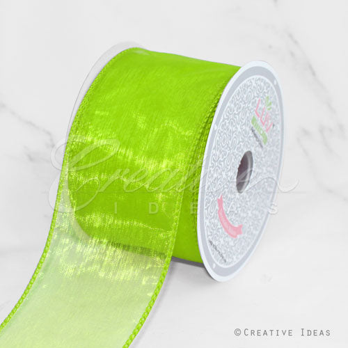 2 1/2" Wired Organza Ribbon - 10 Yards (Apple Green)