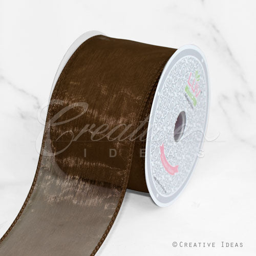 2 1/2" Wired Organza Ribbon - 10 Yards (Brown)