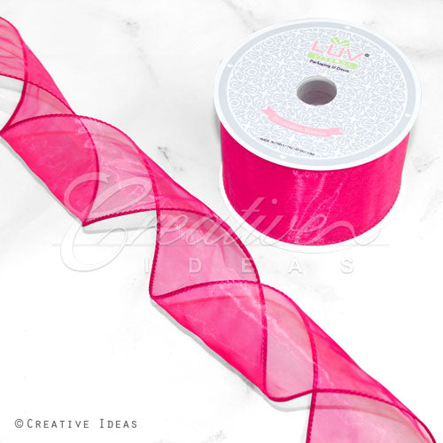2 1/2" Wired Organza Ribbon - 10 Yards (Hot Pink)