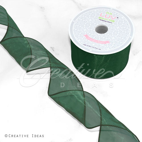 2 1/2" Wired Organza Ribbon - 10 Yards (Hunter Green)