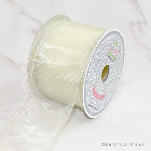 2 1/2" Wired Organza Ribbon - 10 Yards (Ivory)