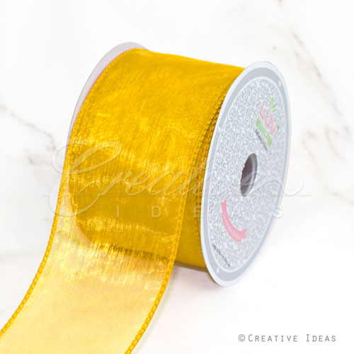 2 1/2" Wired Organza Ribbon - 10 Yards (Light Gold)