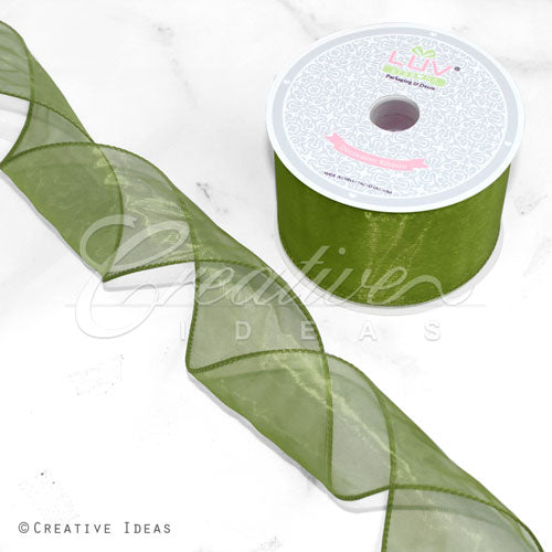 2 1/2" Wired Organza Ribbon - 10 Yards (Moss Green)
