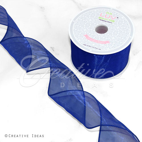 2 1/2" Wired Organza Ribbon - 10 Yards (Navy Blue)