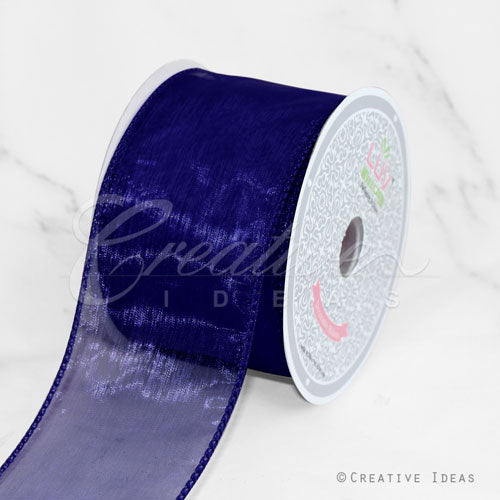 2 1/2" Wired Organza Ribbon - 10 Yards (Navy Blue)
